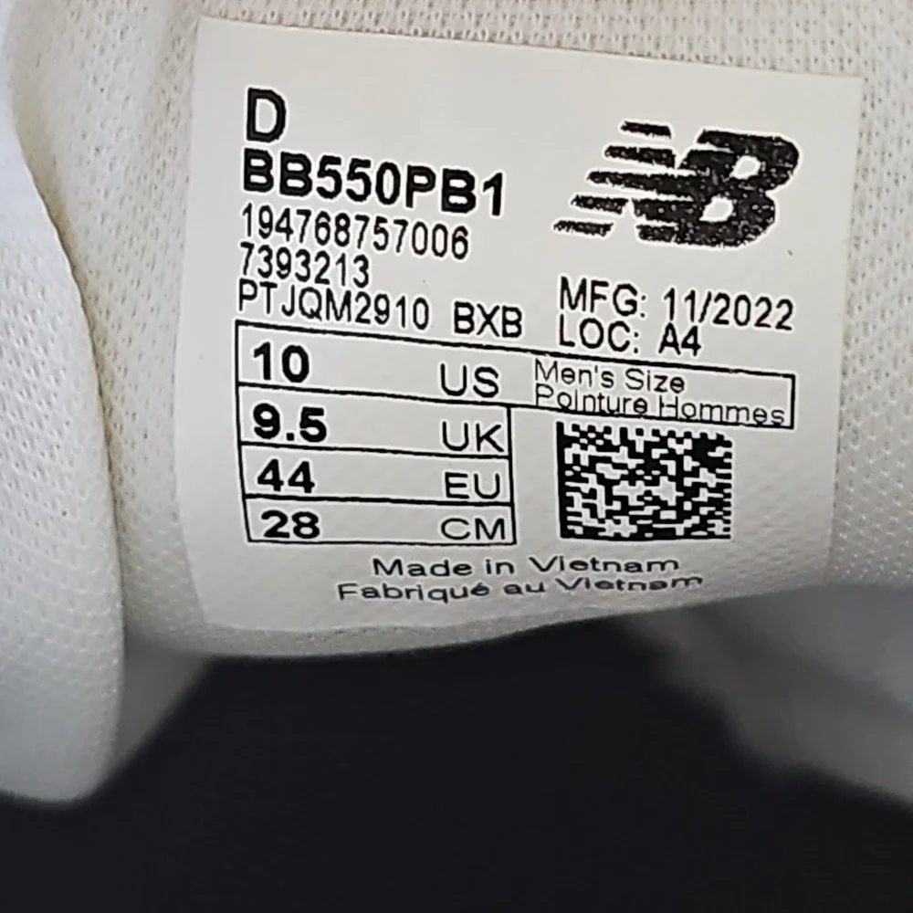 New Balance 550 Cream White Grey Black Men's Sneakers  Men's US Size 10